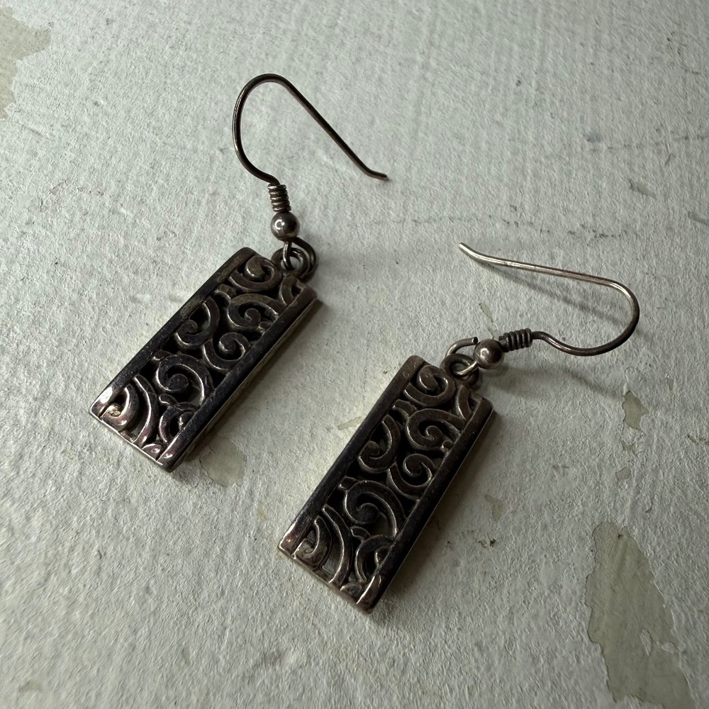 Vintage Brighton 90s Silver Tone Drop Earrings Rectangle 1990s Womens